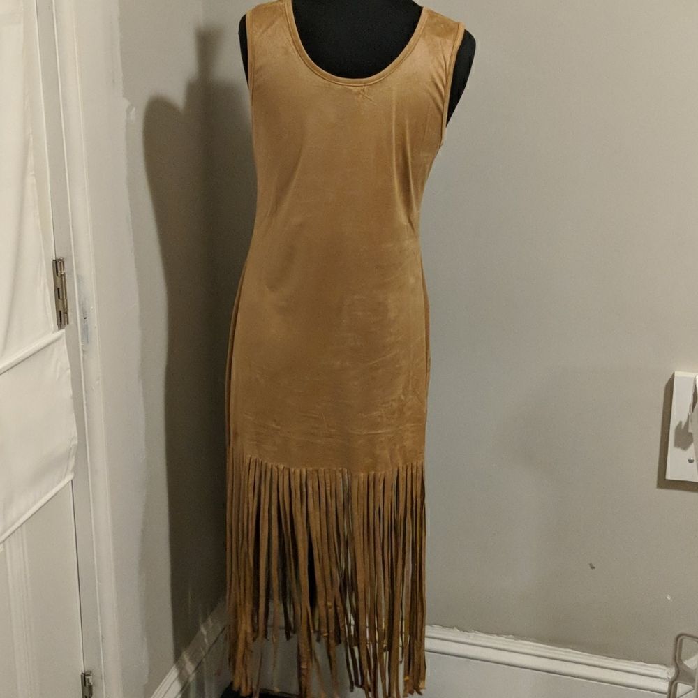 Christian Siriano S,M,L, Camel/Tan Fringe Tank Dress - Picture 6 of 9